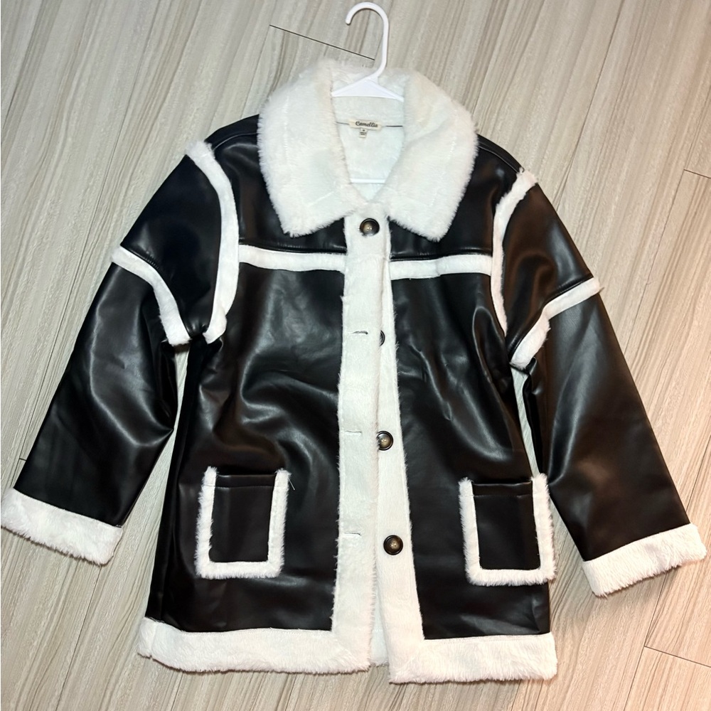 Black and White Faux Leather Jacket